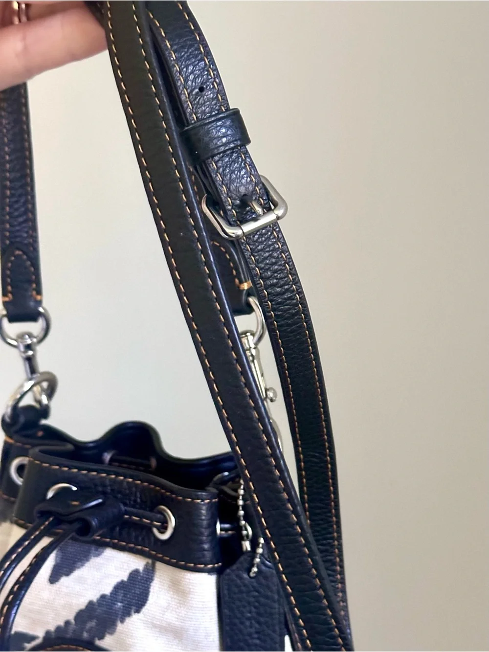 Coach Mini Dempsey Bucket Bag With Houndstooth Print & Patch CJ719 Black Cream